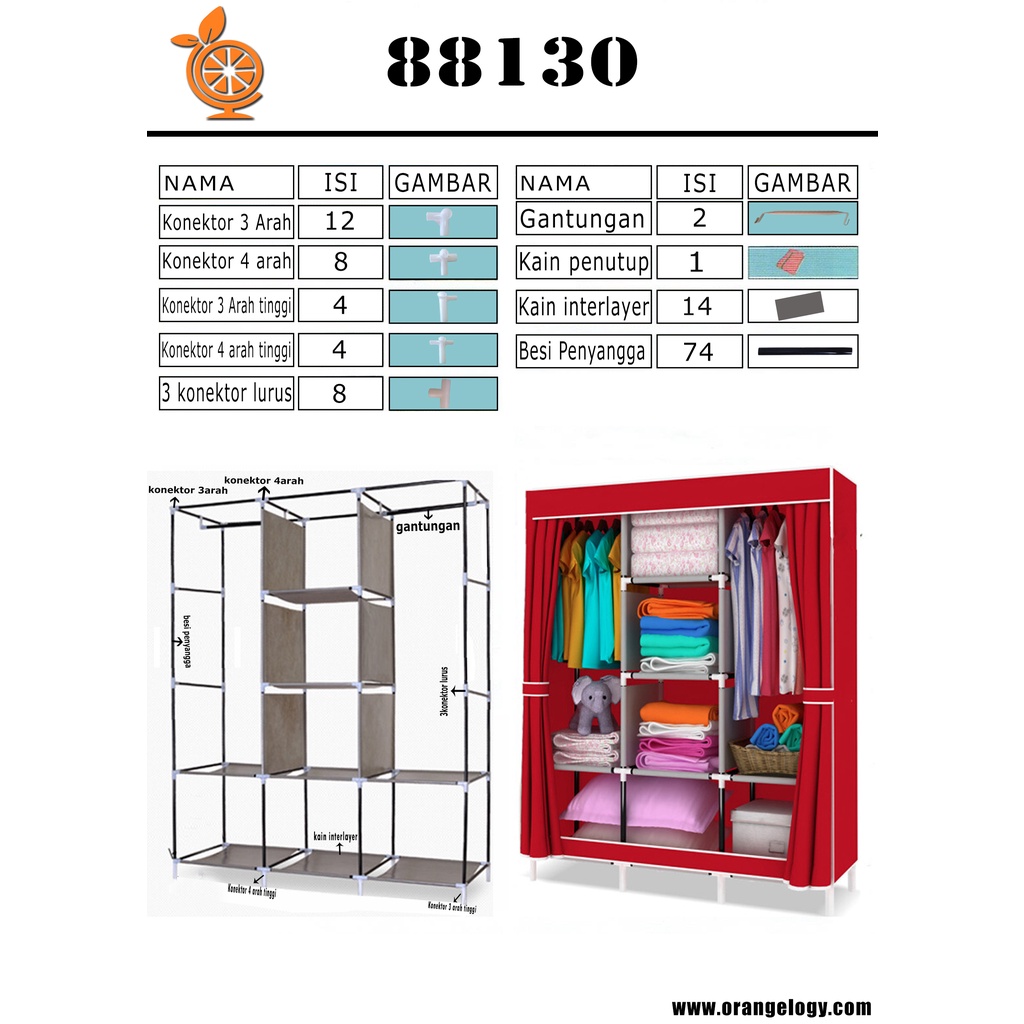 Lemari Pakaian Lemari Kain 2 Sisi Murah Lemari Portable Jumbo Lemari Pakaian Serbaguna 88130 WHFSHOP