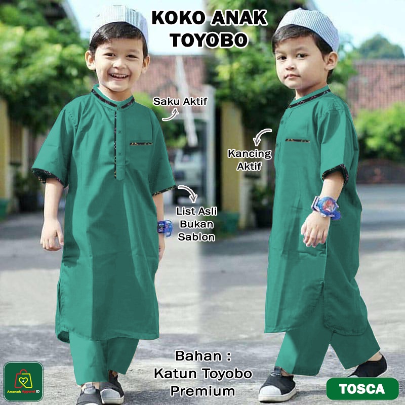 Setelan Baju Muslim KOKO ANAK TOYOBO Bahan Katun Toyobo Premium Ukuran XS - L Usia 2 - 15 Tahun / 18047-18053