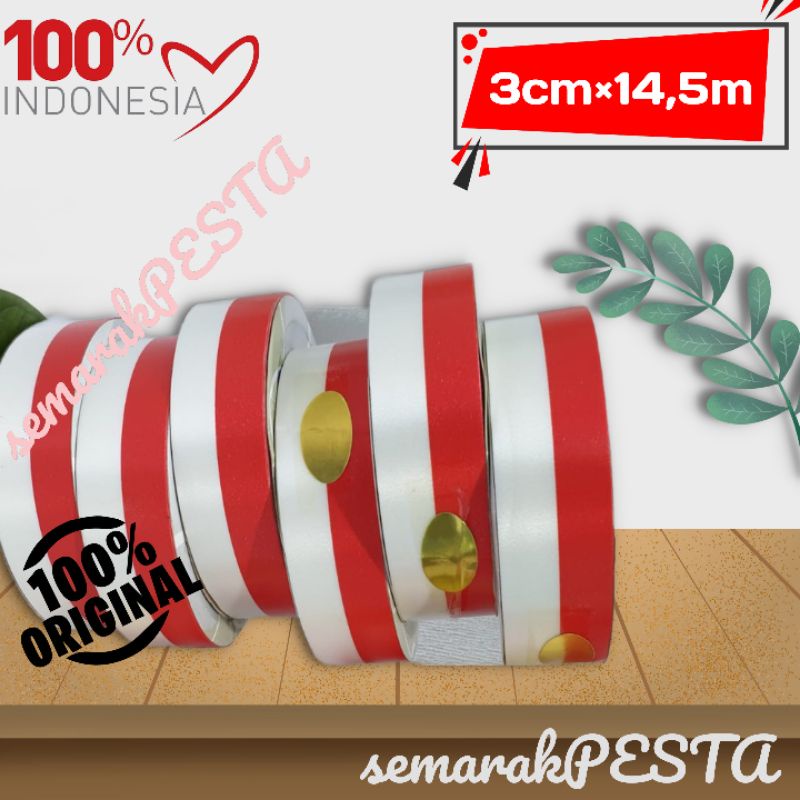 

pita gulungan merah putih, pita jepang merah putih, pita parcel, pita plastik merah putih, pita rol merah putih, pita dekorasi