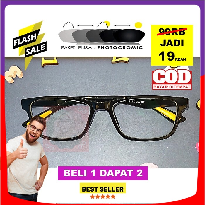 WOW MURAH Kacamata Anti Radiasi Photocromic Pria Wanita Kotak Gagang Plastik Normal Minus Berubah Wa