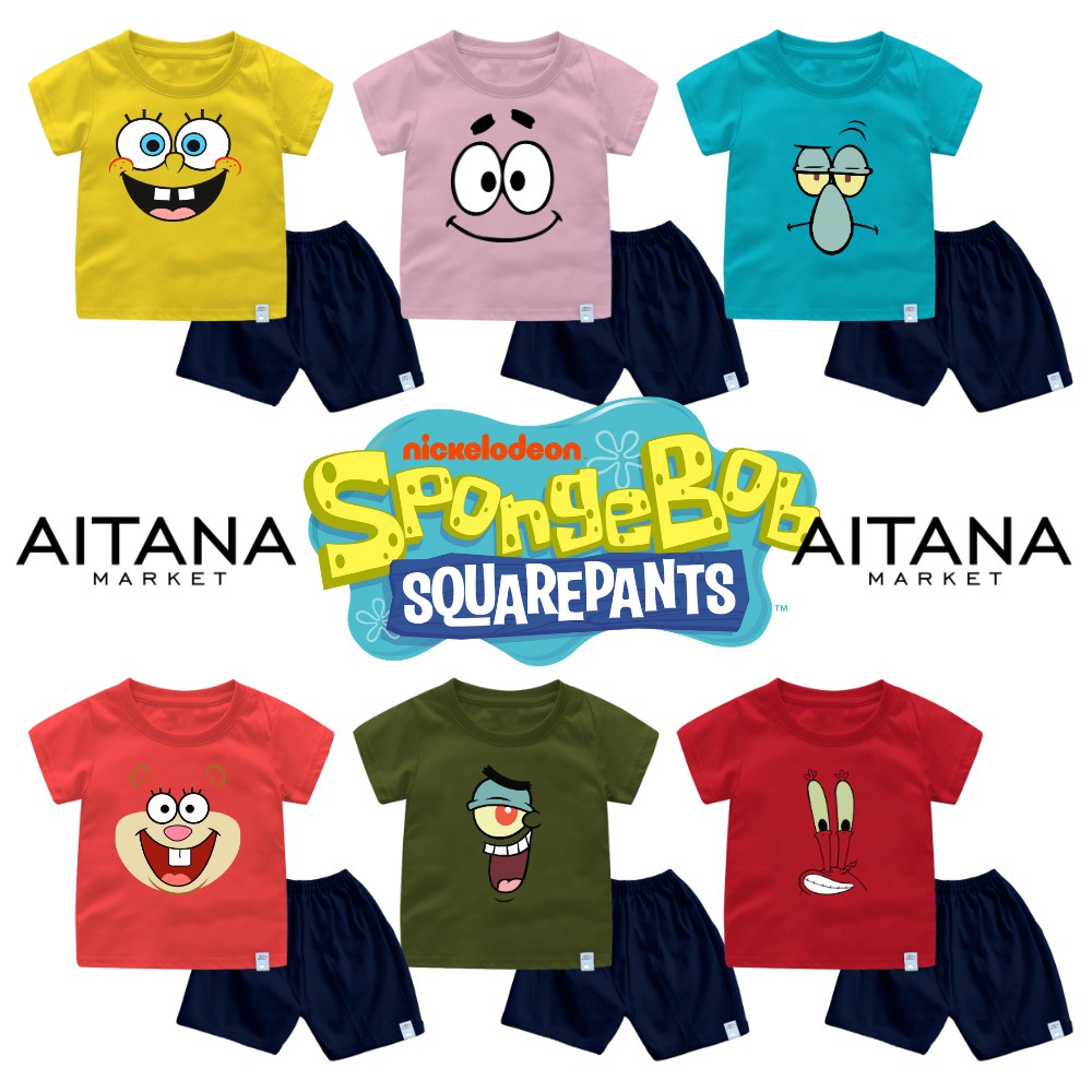 Setelan Baju Anak Spongebob Patrick Krabs Squitward Bahan Cotton 30s