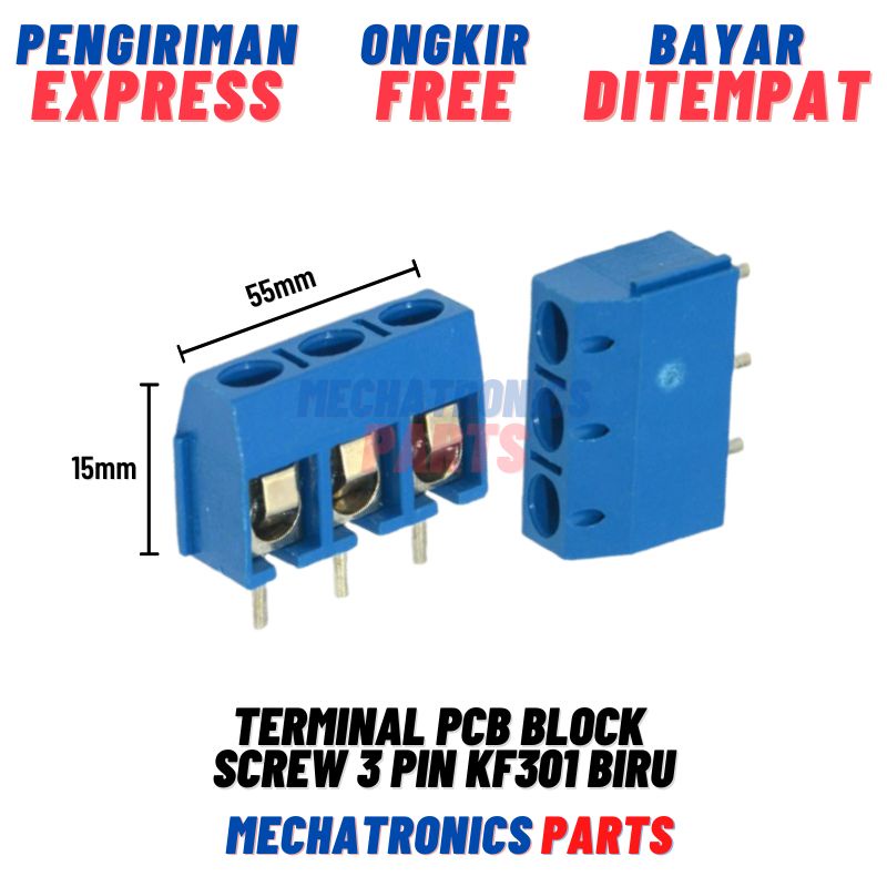 2PCS TERMINAL PCB BLOCK SCREW 3 PIN KF301 3P BLUE BIRU