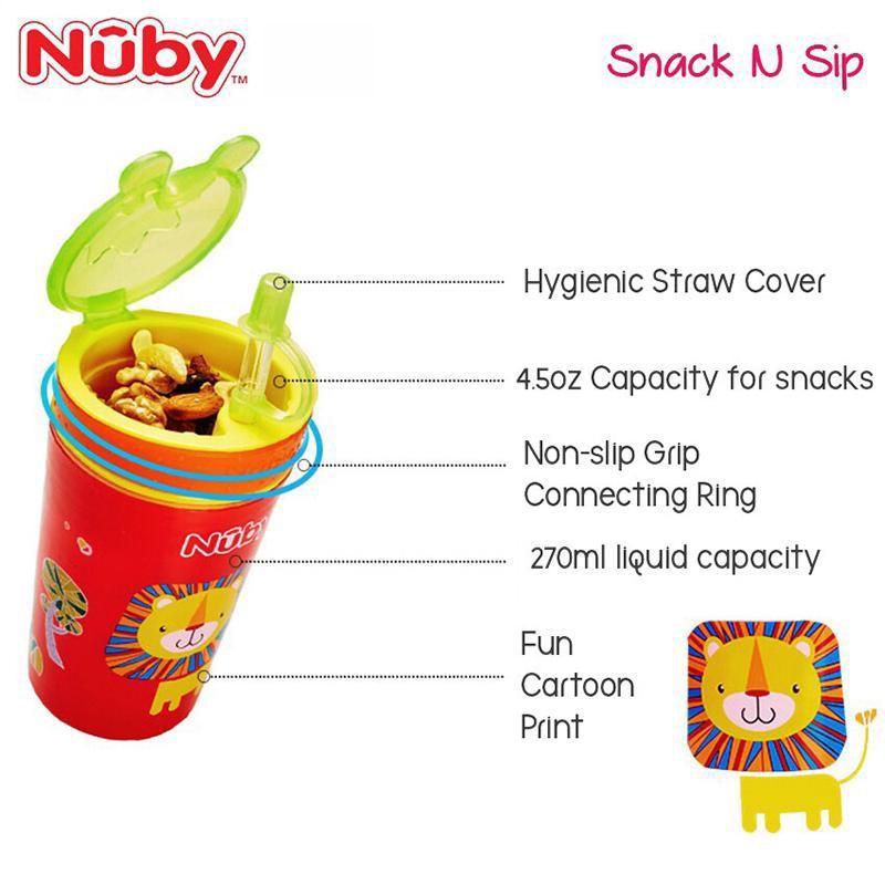 NUBY SNACK AND SIP STRAW CUP WITH STRAW COVER