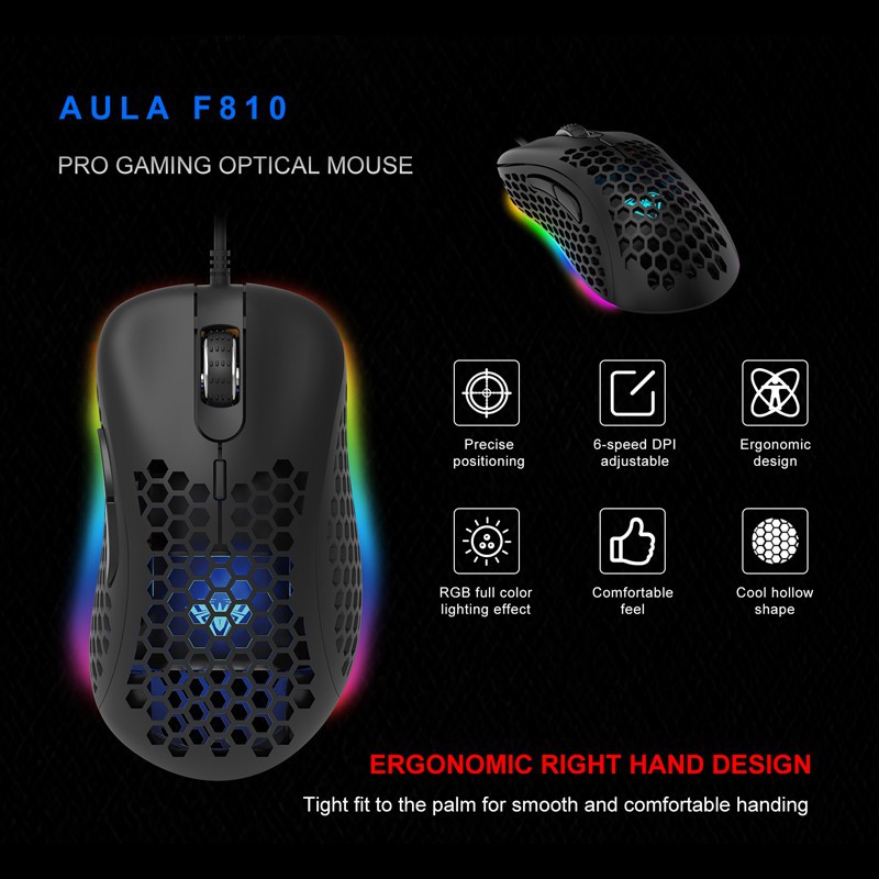 MOUSE GAMING AULA Mouse Gaming Honey Comb AULA F-810 RGB effects-6400DPI-Macro-7Buttons