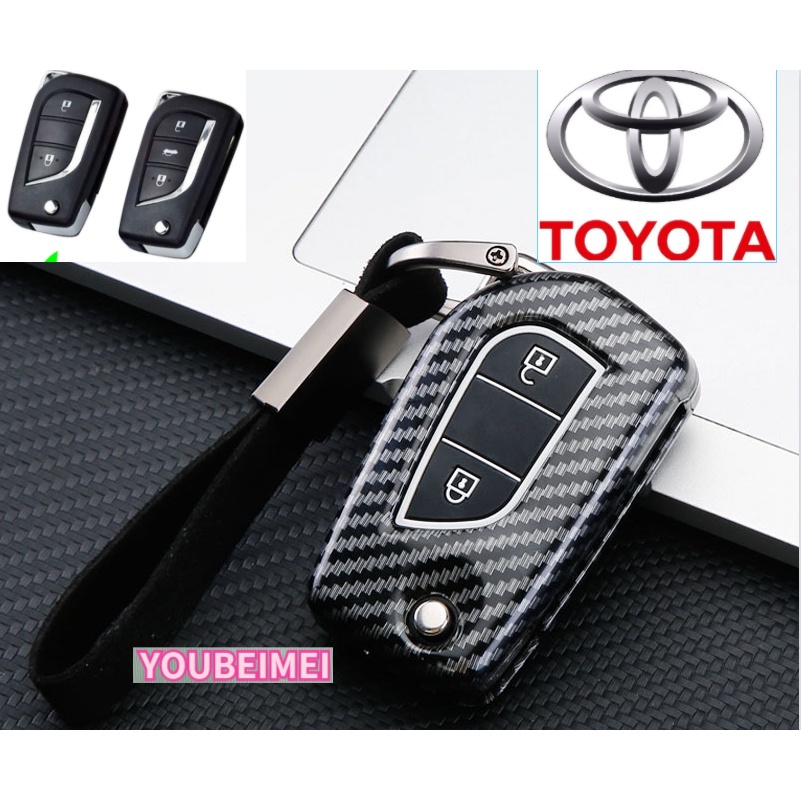 1pc case Kunci Mobil Bahan ABS + Silikon Karbon Warna Hitam Untuk Toyota Corolla Ralink Highlander Camry Yize CHR