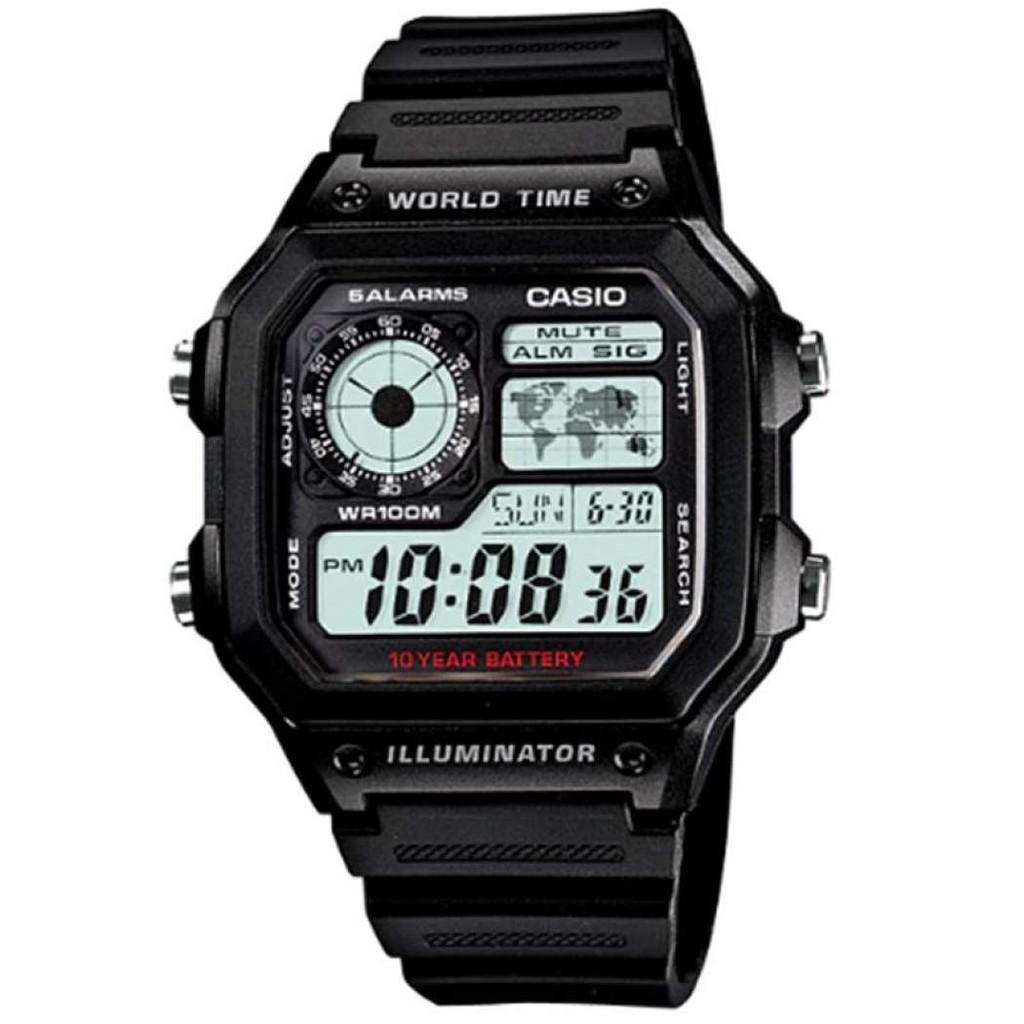 Casio General AE-1200WH-1A / AE1200WH-1A Jam Tangan Pria - Digital - Karet - Hitam