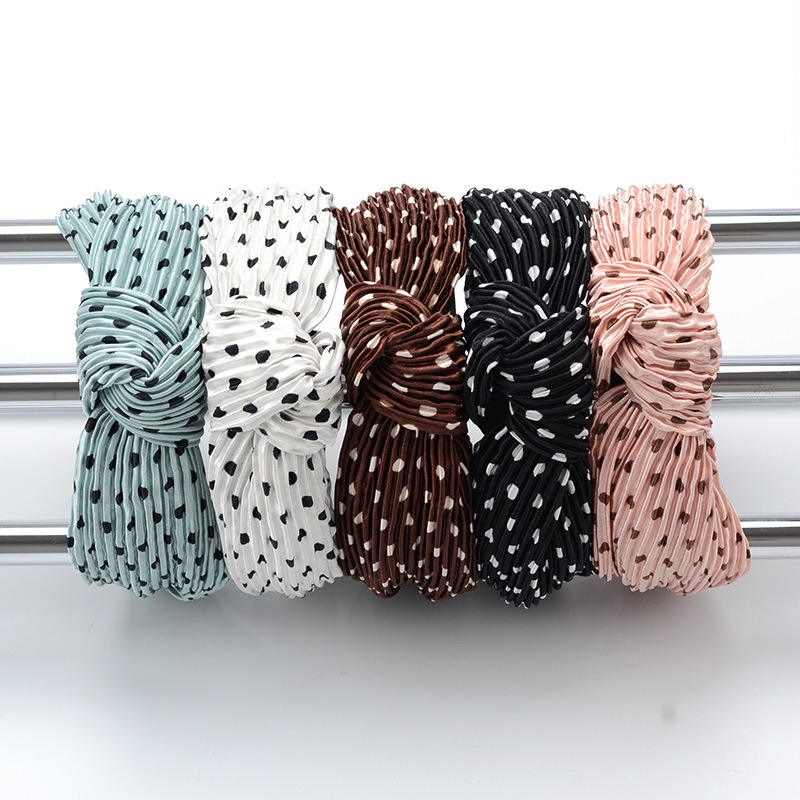 Bando Simpul Korea Bahan Satin 5.5cm Bando Plisket Bandana Motif Salur Impor Silk Twisted Headband