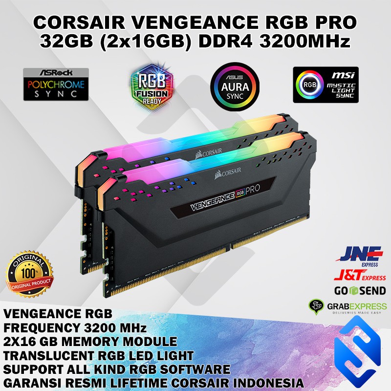 Jual RAM CORSAIR VENGEANCE PRO RGB 32GB 2X16GB 2 X 16GB 3200 MHZ MURAH ...