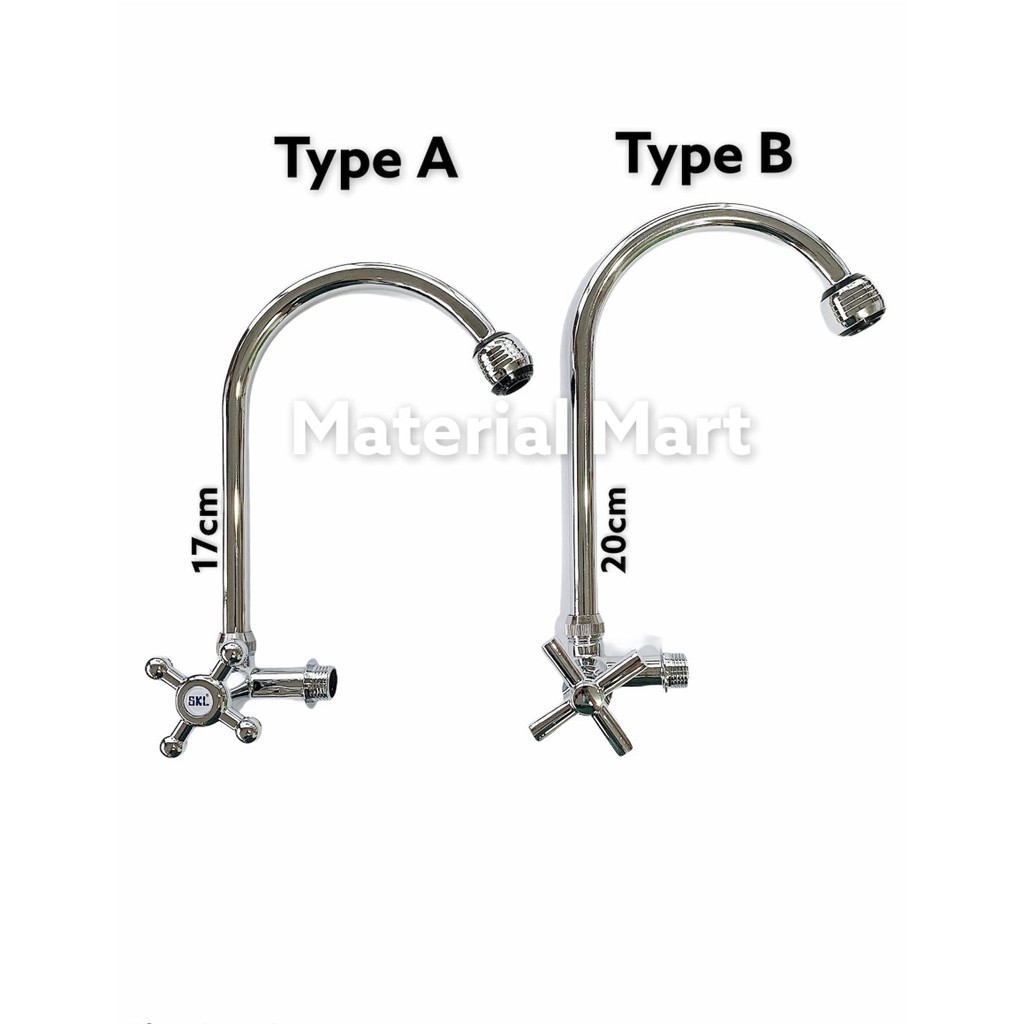 Keran Angsa Besi Dapur | Kran Air Cuci Tangan 1/2 Inch | Kran Tembok | Material Mart