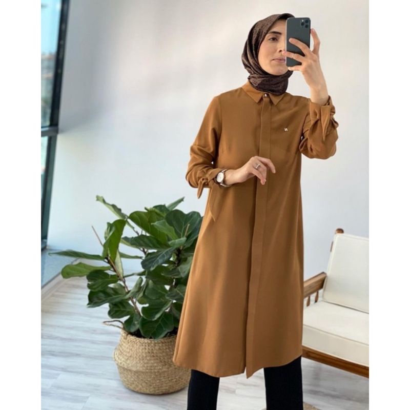 TUNIK POLOS MOSCREPE WANITA ATASAN FULL KANCING MERIRA