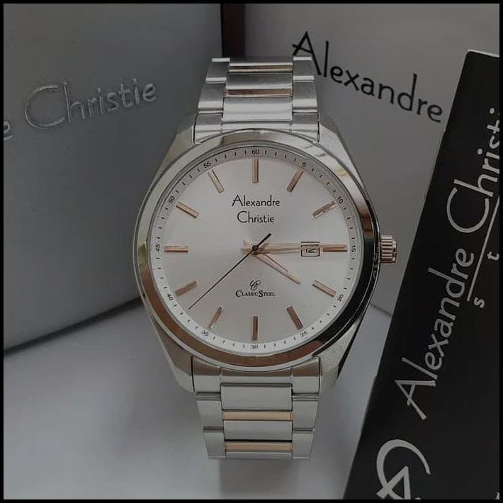 Jam Tangan Pria Alexandre Christie 8591, Silver Rosegold