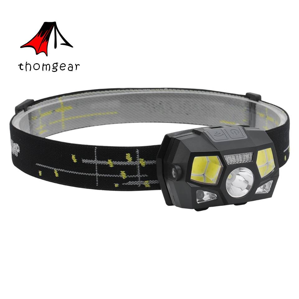 Thomgear Taffled Senter Kepala Led Rechargeable Headlamp 3 Mode Terang Cod Emergency Sensor Gerak Jm