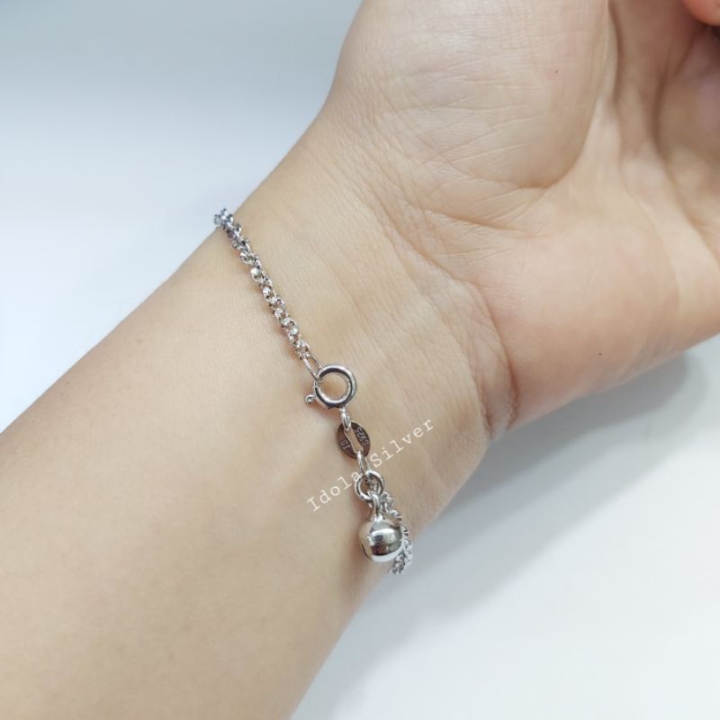 GELANG PERAK ASLI SILVER WANITA 925 LAPIS EMAS PUTIH MODEL RANTAI NORI UKIR 2mm - PERHIASAN PERAK WANITA