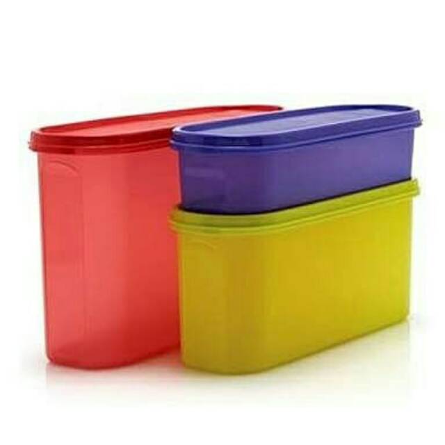 TOPLES TUPPERWARE SET OVAL THREE TEMPAT SNACK MERAH UNGU KUNING tuperware
