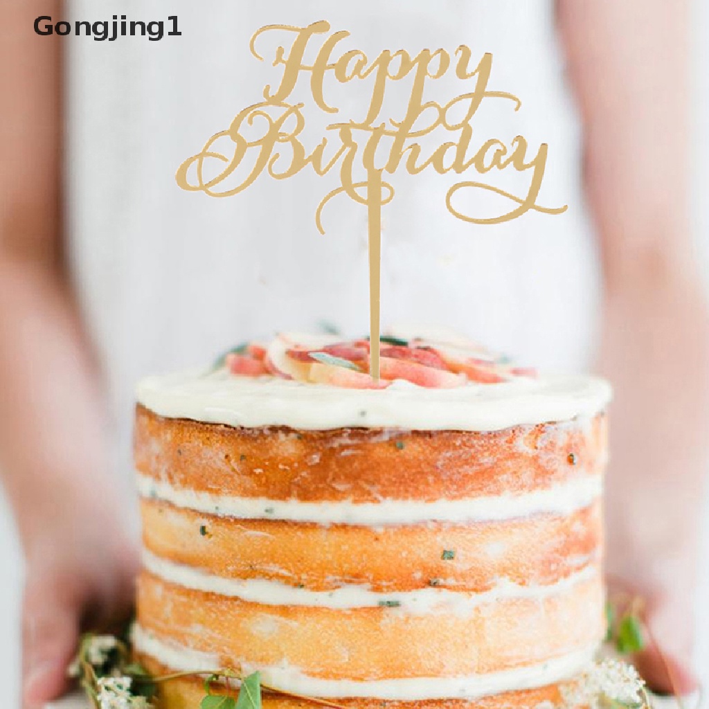 Gongjing1 Topper Kue Tulisan Happy Birthday Bahan Akrilik Untuk Dekorasi Pesta