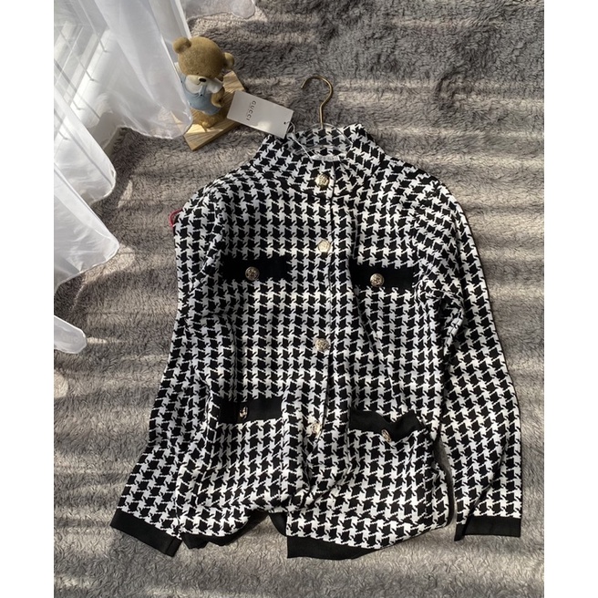 Cardigan  Houndstooth Hitam