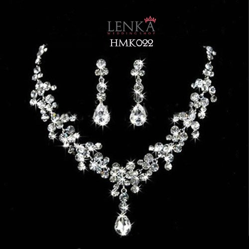 Aksesoris Wedding Modern l Paket Mahkota Kalung Anting Pengantin Lenka - HMK022