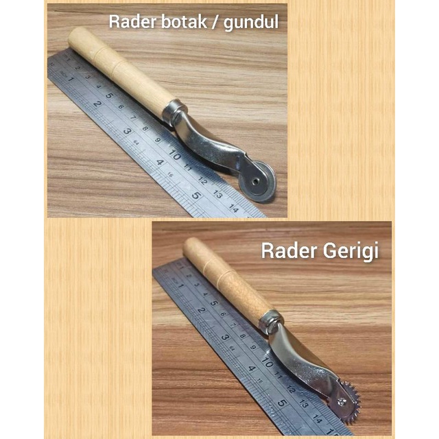 Rader Gundul / Botak - Alat Penanda Pola pada kain Gagang Kayu botak dan gerigi - tracking wheel