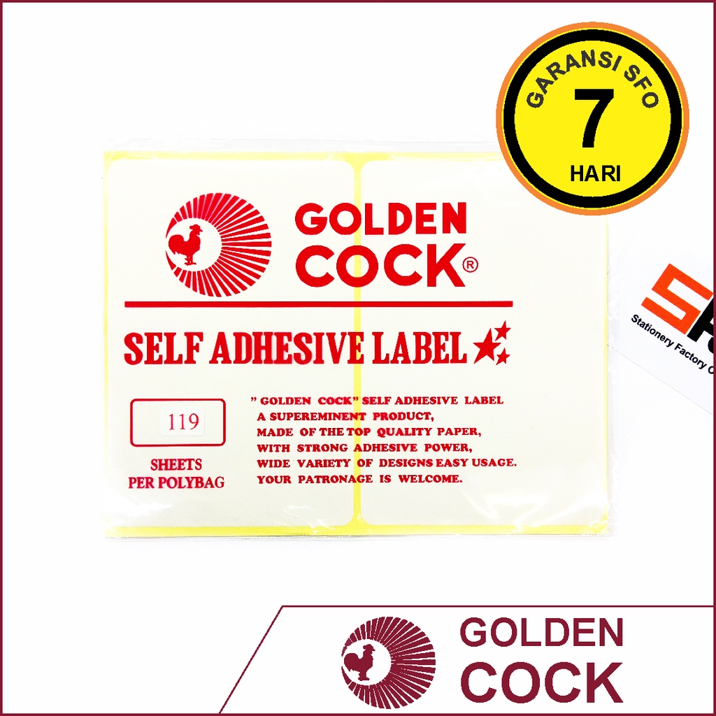 

Label Sticker Golden Cock 119 - 102 x 152 mm - SFO Semarang Official