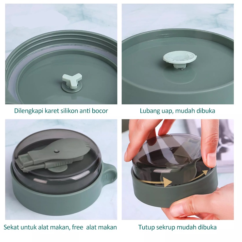 VnM008 | Mangkuk sup Cangkir sup Anti Tumpah Panci sup Portable Free Sendok BPA Free