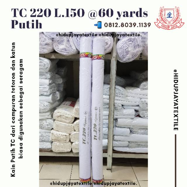 Kain Tetoron Katun TC Diamond TC 220 L.150 @60 yards Putih Kain Seragam