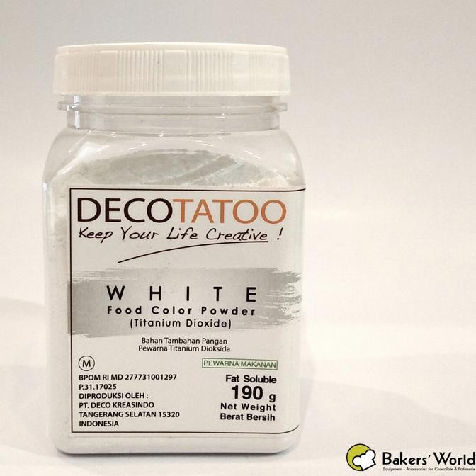 

Pewarna Makanan - Decotatoo - Putih WHITE TITANIUM DIOXIDE 190gr ---NEW---