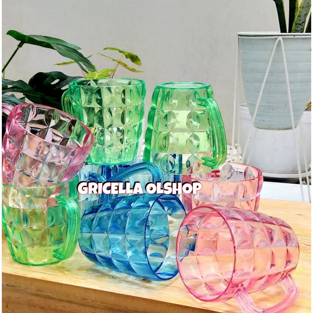 4PCS GELAS PLASTIK KRISTAL WARNA WARNI - GELAS MIKA BOLA KRISTAL CANTIK ANTIK PECAH