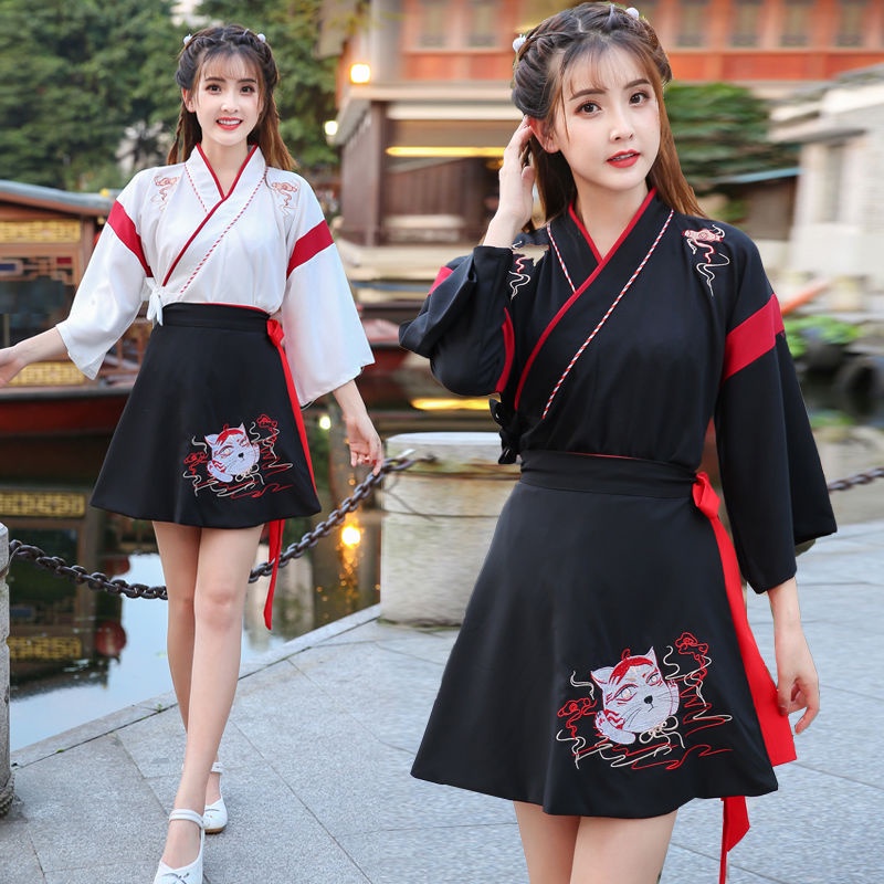 Improved Hanfu female student costume cat and cross collar suit lingmao two-piece embroidery everyda