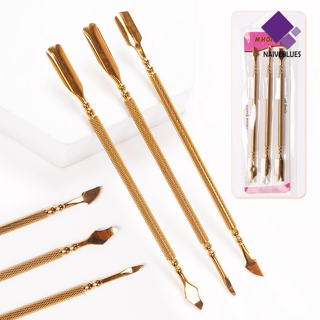 3pcs / Set Alat Pengupas Kuku Dua Sisi Bahan Stainless Steel Tahan Karat Untuk Manicure