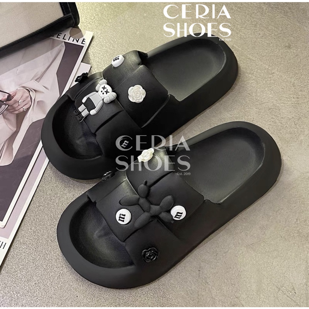 PVC Sandal Slop Wanita Jelly Karet Empuk Soper Soft Lentur Bahan Import Slipper Motif KAWS