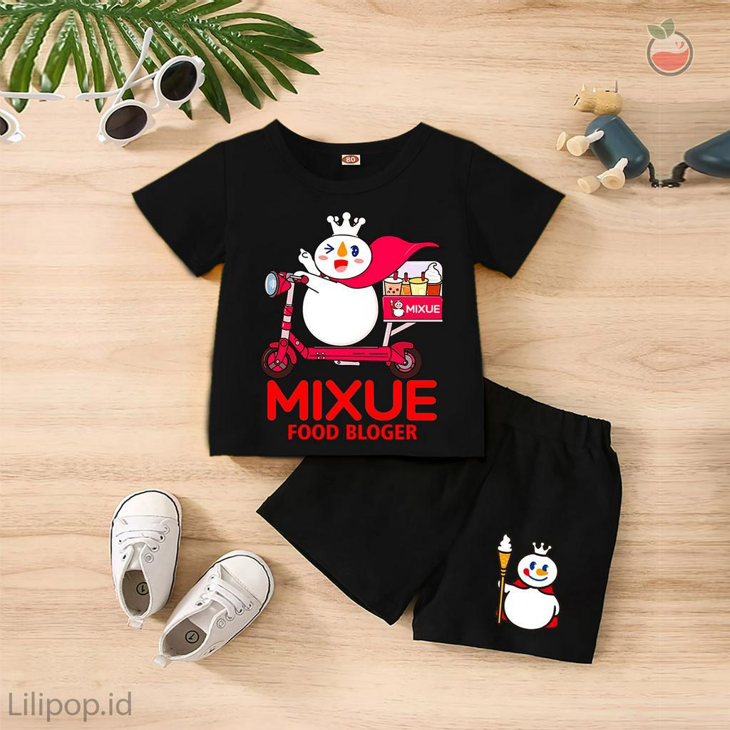 Baju Anak Stelan Kaos 3/4 MIXUE Cowok Cewek  Usia 1 - 4  Tahun Celana Pendek Harian