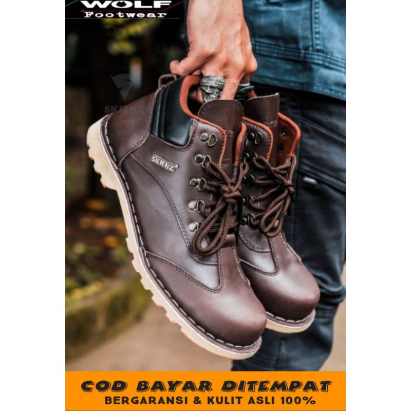 SEPATU PRIA SKIENZ M46 Sepatu Safety Boots Pria Sepatu Kulit Biker Riding Hiking Kerja