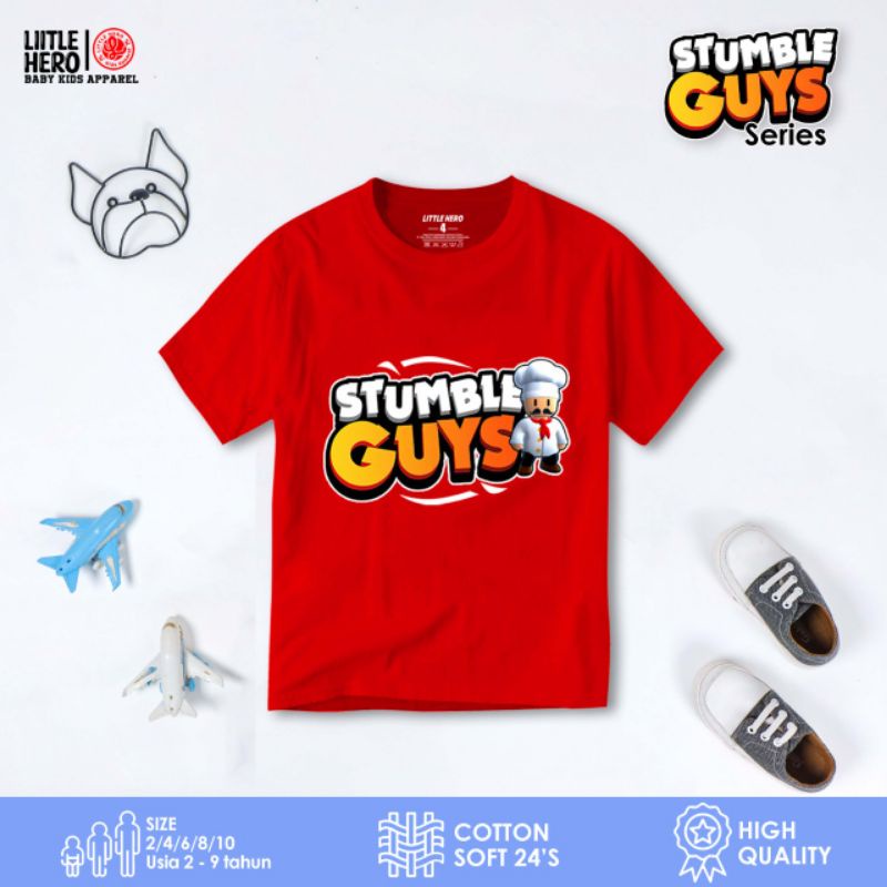 Baju Kaos Distro Anak Laki Laki Cowok Stumble Guys Little Hero Usia 2 - 8 Tahun