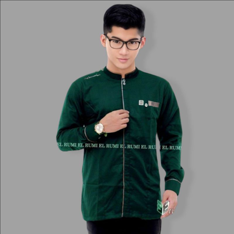 Baju Muslim Pria Dewasa Koko Lengan Panjang Putih Motif Yisunsin Elrumi Berkualitas-Yss Panjang Hijau
