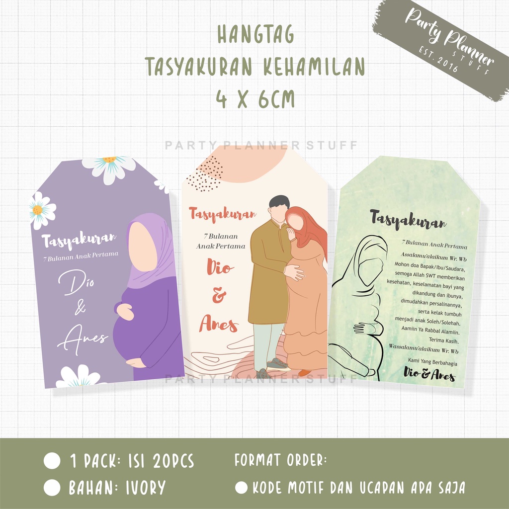 Hangtag ucapan tasyakuran 4 bulanan 7 bulanan kehamilan hijab tag souvenir syukuran kehamilan murah