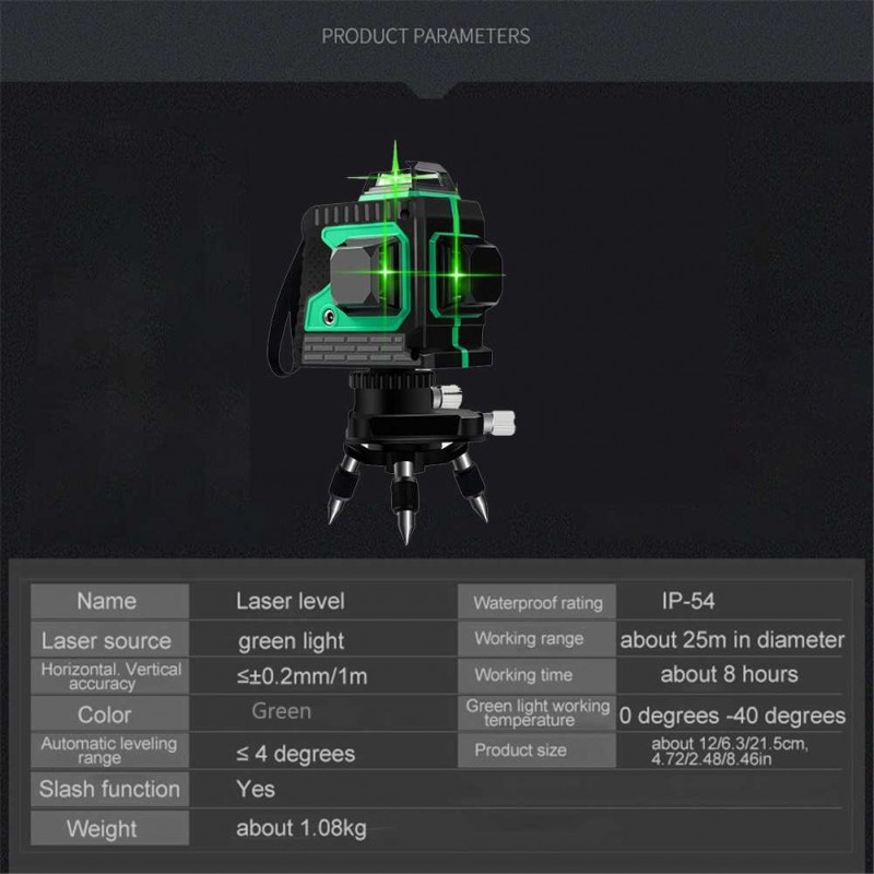 Laser Level Self Leveling 3D Wall Meter Laser Beam 12 Line Recharge