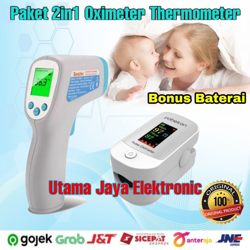 Paket 2in1 Fingertip Oximeter Oksimeter Thermometer Infrared