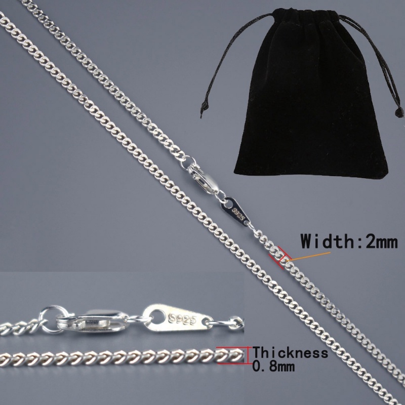 Barang spot】100% Rantai perak murni S925 Kalung 2.0mm Rantai Samping Pasangan Kalung Panjang Yang Berbeda Hadiah Perhiasan