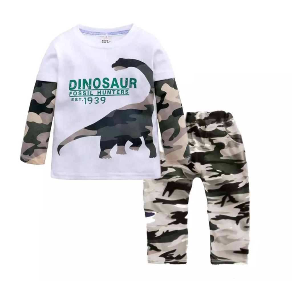 SETELAN BAJU ANAK LAKI LAKI DINO ARMY LORENG PANJANG SIZE 1-5 TAHUN BAHAN KATUN TERBARU TERLARIS/ SETELAN BAJU ANAK COWO DINO/ BAJU ANAK LAKI LAKI LENGAN PANJANG MOTIF DINO LORENG/ SETELAN BAJU ANAK DINO ARMY REGLAN TERBARU TERLARIS