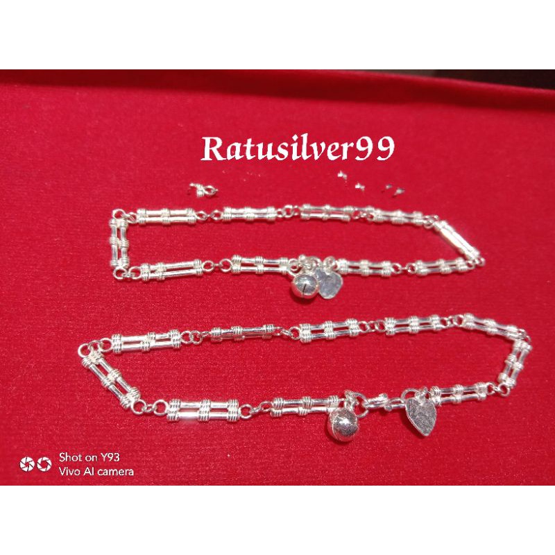 Gelang bambu gepeng dewasa perak murni