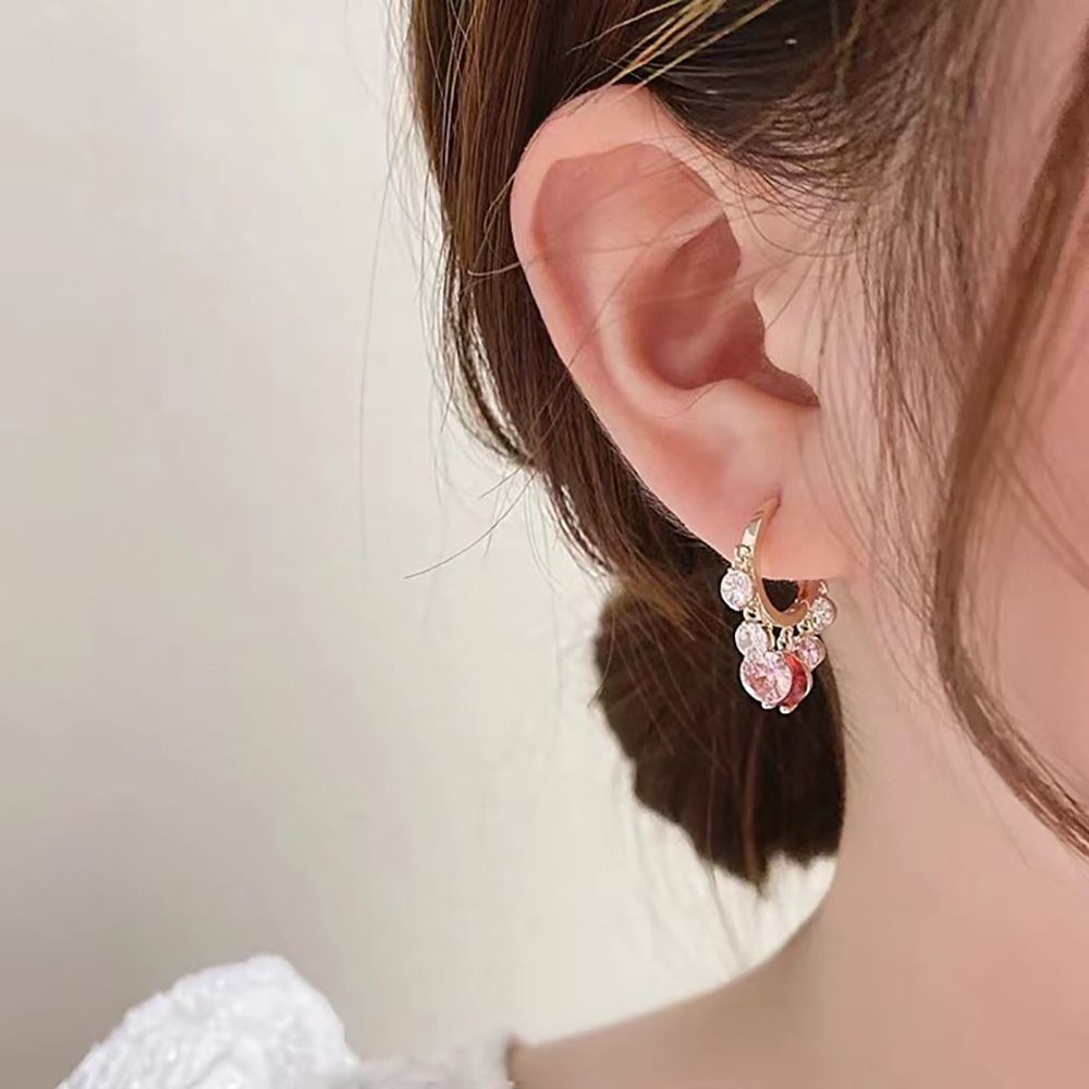 Anting Hoop Zircon Warna-Warni Bahan Tembaga Gaya Korea Untuk Wanita