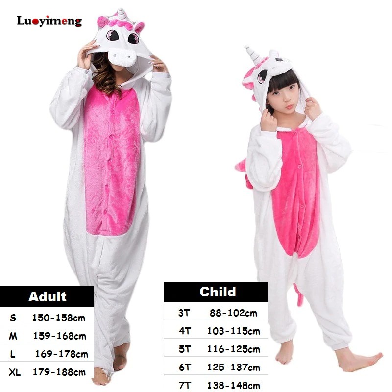 Anak-anak Dewasa Wanita Kigurumi Unicorn Piyama Hewan Anime Cosplay Kostum Onepiece Anak Anak