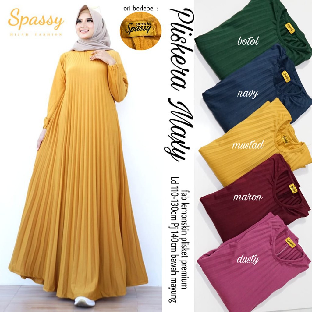 Busana Muslim Wanita Baju Gamis Plisket Lemon Skin Warna Kuning