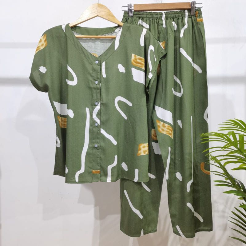PIYAMA KANCING HITS NON KERAH/V-NECK PIYAMA KANCING BUSUI | PIYAMA RAYON | HOMEWEAR-NK AAX