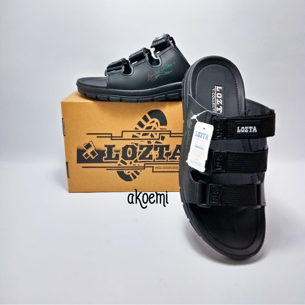Sandal Slop Gunung Pria Kulit Casual Formal Original Qality Lozta Big Size 39-43-Hitam