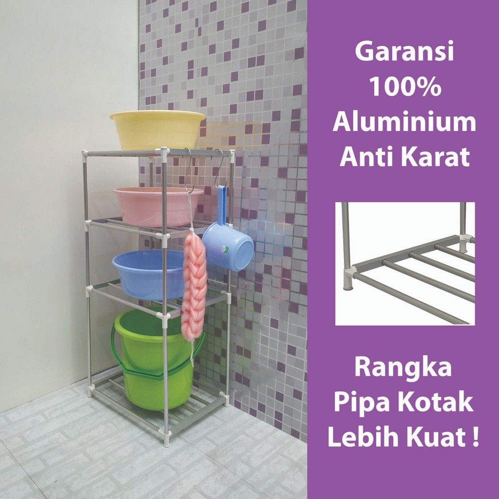 RAK DAPUR PANCI WAJAN / RAK TOILET EMBER BAK BASKOM ALUMUNIUM SERBAGUNA 5 SUSUN