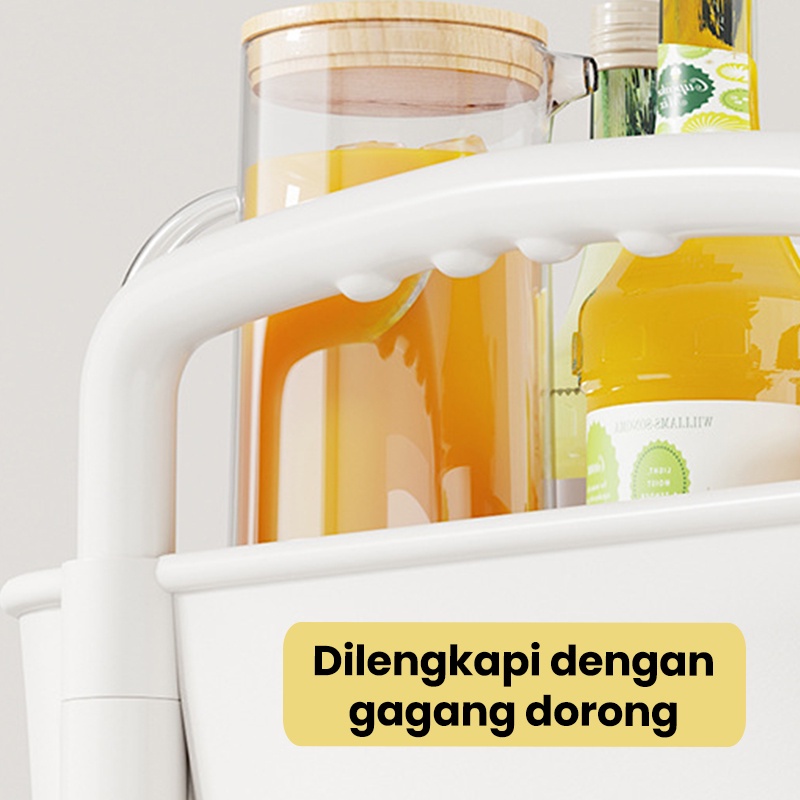 （COD) Rak Troli Susun Serbaguna Rak Dapur Stainless Rak Salon Rak Kamar Mandi dengan Roda dan Pegangan Tempat Penyimpanan Makanan