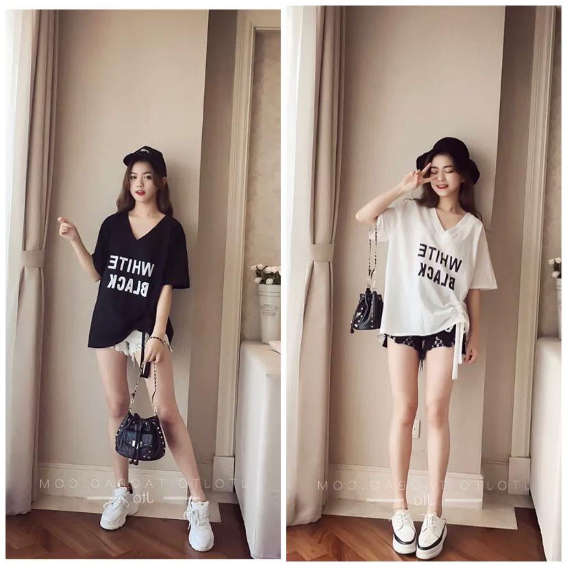 ✅ COD-KAOS T-SHIRT / KAOS OVERSIZE V-NECK MODEL SERUT  WANITA BAJU DISTRO CEWEK MURAH LENGAN PENDEK