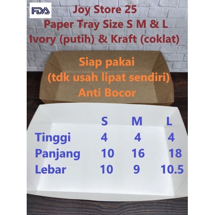 

Food Paper Tray S M L Ivory Kraft 50 pcs (bukan selipan) laminasi nampan makan kertas