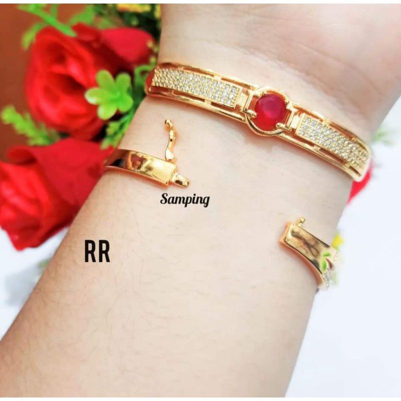 GELANG TANGAN WANITA GOLONG BANGLE TITANIUM LAPIS EMAS 18K